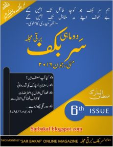 سر بکف شمارہ ۶، مئی جون ۲۰۱۶ء ۔۔۔ مدیر: شکیب احمد